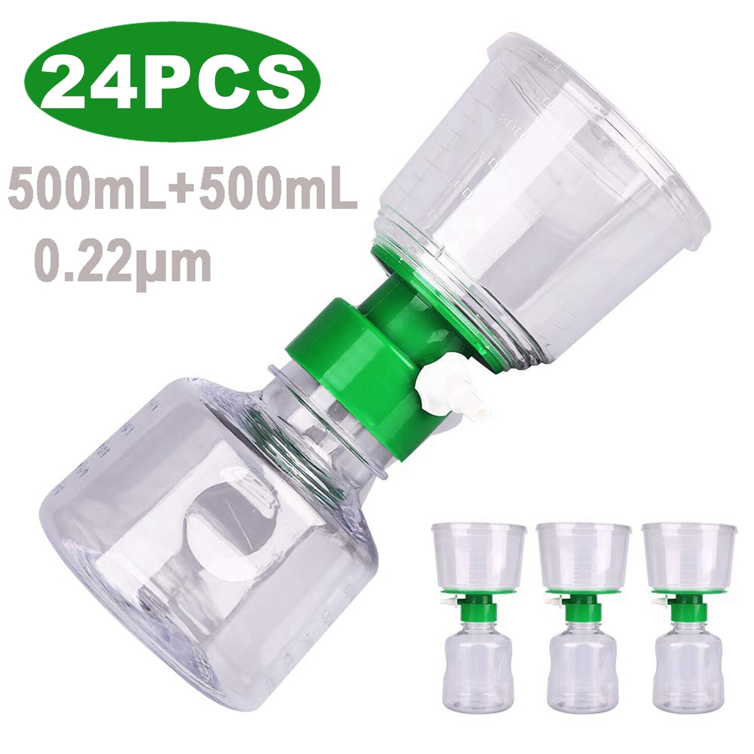 24 Pack Sterile Lab Vacuum Bottle-Top Filters 0.22um PES Membrane High Flow Rate