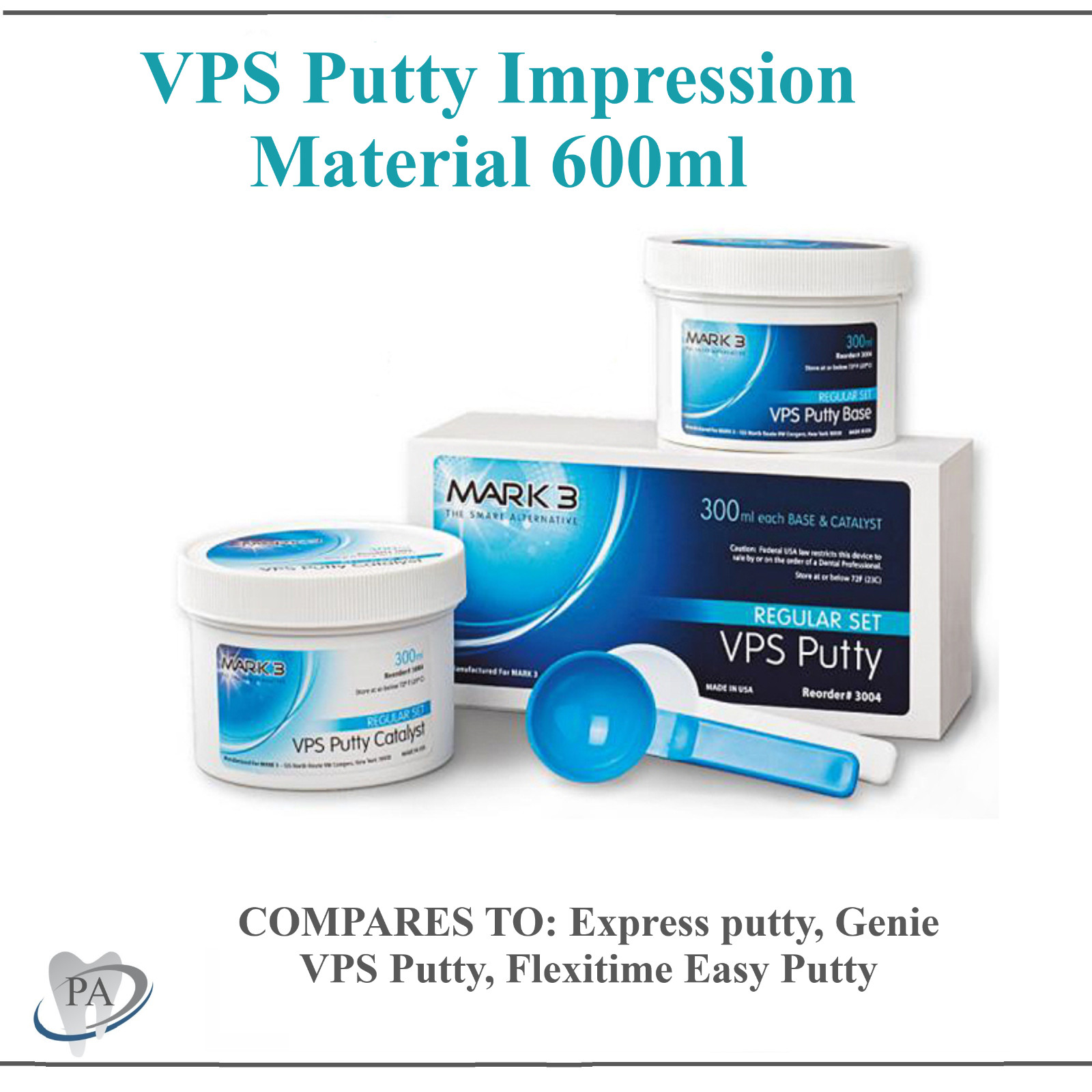 Dental VPS Putty Impression Material 600ml Base + Catalyst Fast or Regular Set