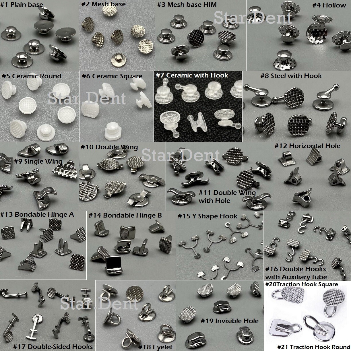 Dental Orthodontic Ceramic Lingual Buttons Bondable Button Chains Mesh Base Hook