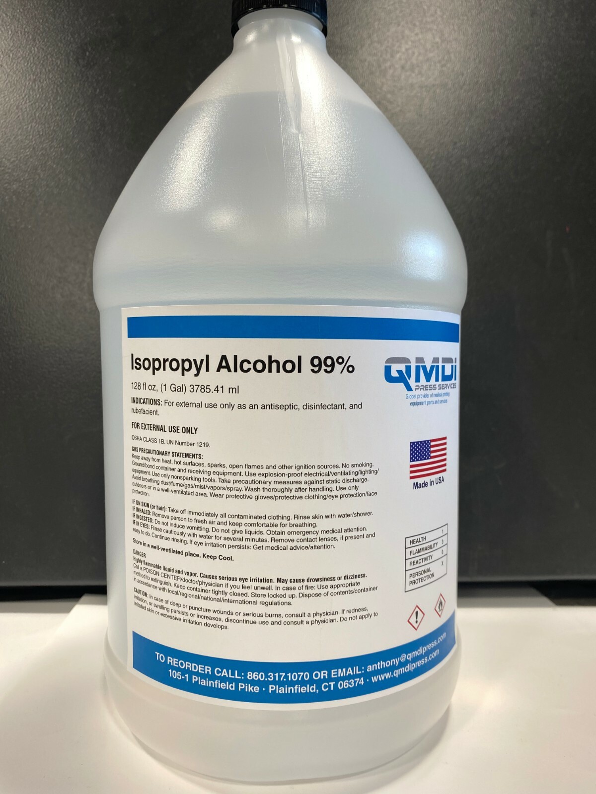Isopropyl Alcohol 99% 1 gallon 128 FLUID OZ. (3785.41 ML)