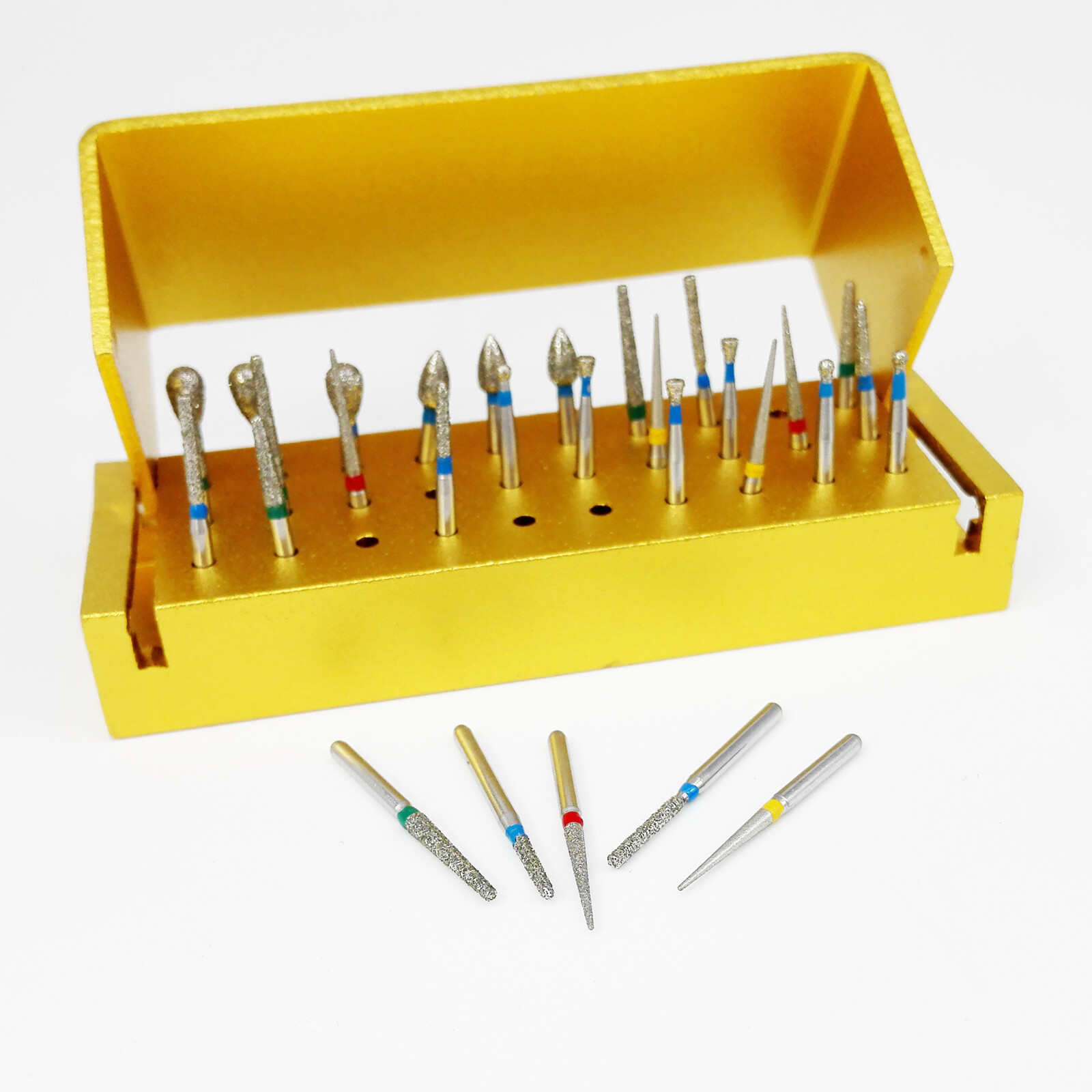 30pcs Dental Diamond Burs Drill+Disinfection Bur Block High Speed Handpiece Kit