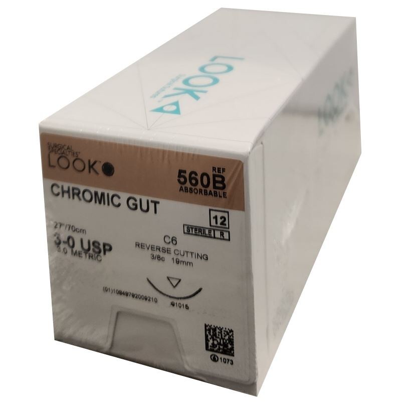 *12-Pieces* Look Chromic Gut 19″ C6 Reverse Cutting Absorbable 560B