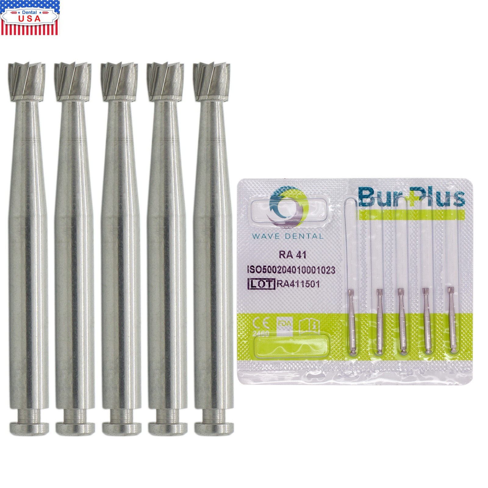 US WAVE Dental Carbide Burs Latch RA 41 Inverted Cone Head For Slow Speed Prima