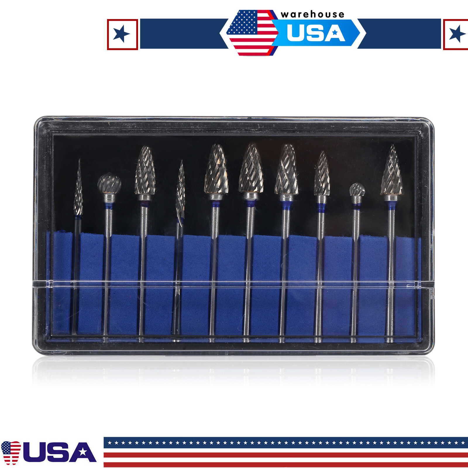 10pcs Dental Lab Polishing Bur Drills Tungsten Steel Carbide Burs HP 2.35MM ns