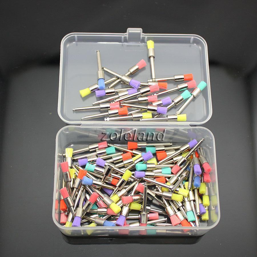 100 PCS New Mixed Color Nylon Latch Flat Dental Polishing Polisher Prophy Brush