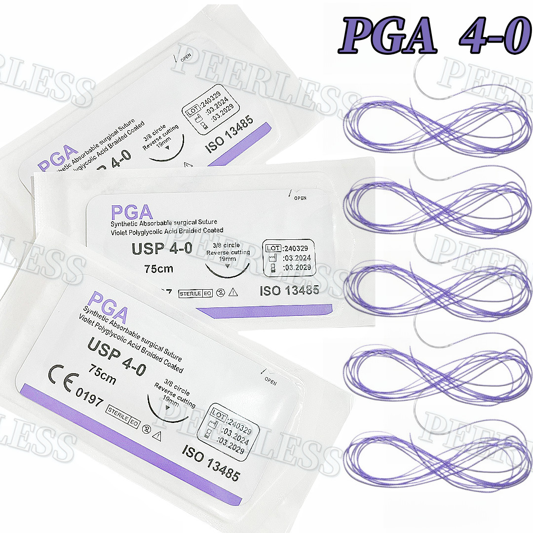 200Pcs Absorbable Dental PGA Suture 4-0 Oral Surgical Violet 3/8 Reverse Cutting