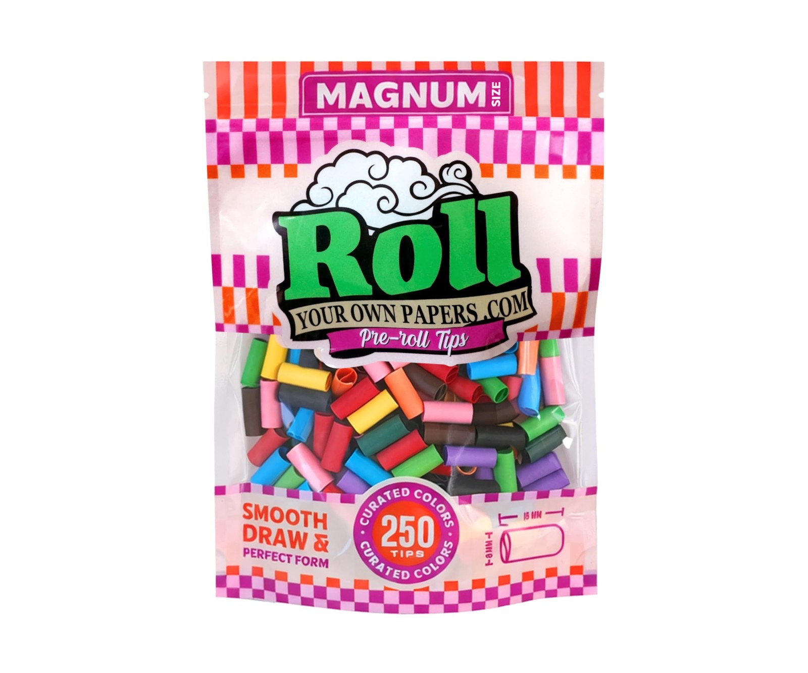 Pre-Rolled Paper Filter Tips, MAGNUM Size, 250 Count (Pack of 1), Assorted