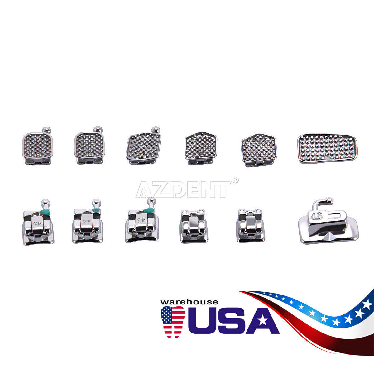 AZDENT Dental Ortho Self-Ligating Brackets Braces Roth/MBT.022 Hook 345 Metal