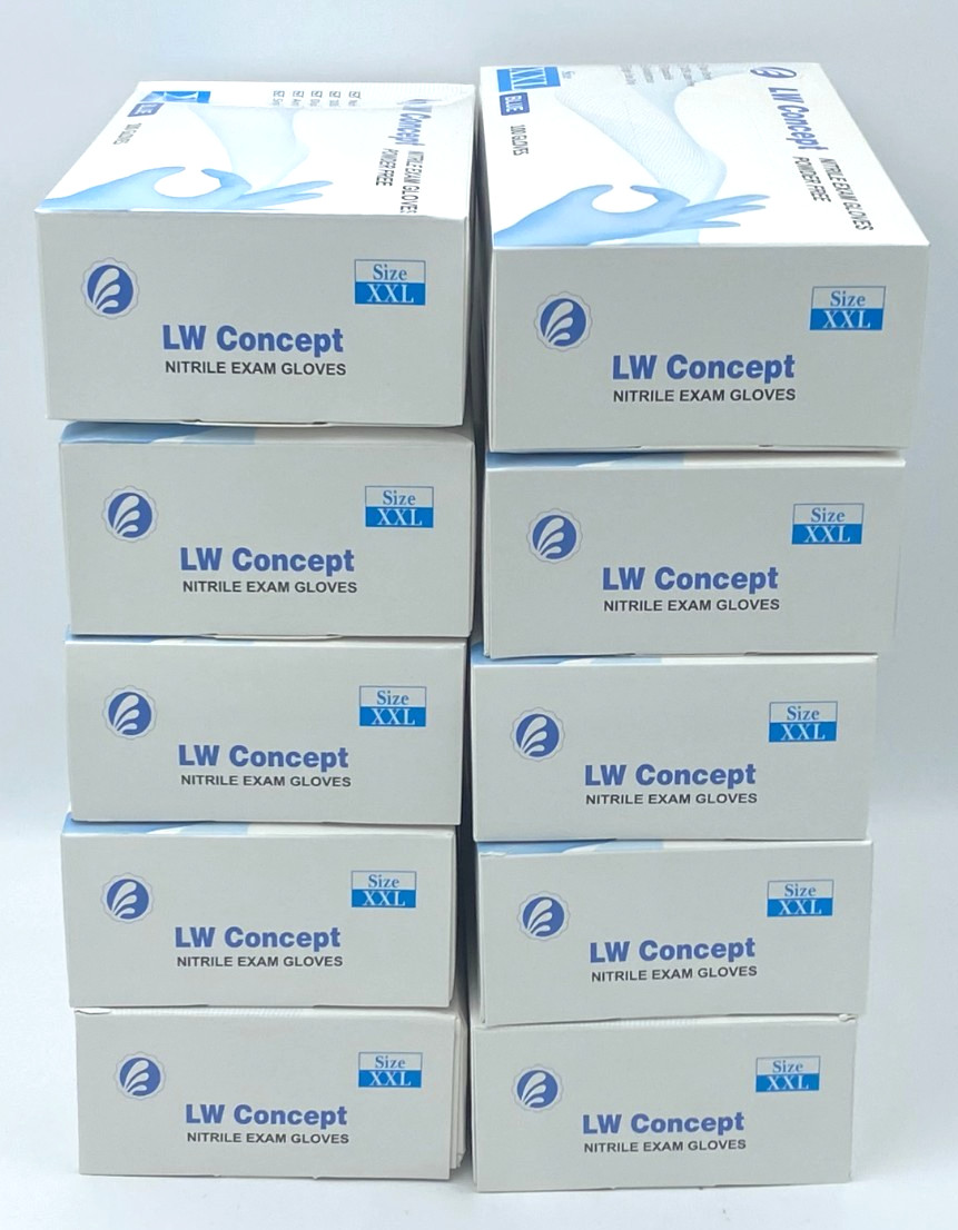 LW Concept Nitrile Exam Gloves XXL Blue Powder Free Disposable Medical NEW