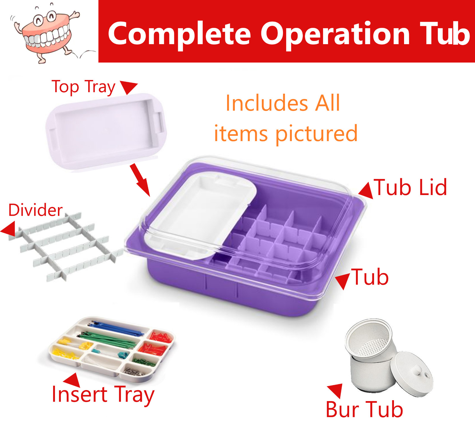 Dental Procedure Tub Operation Tub – Complete Instrument Tub Set Autoclave 275F