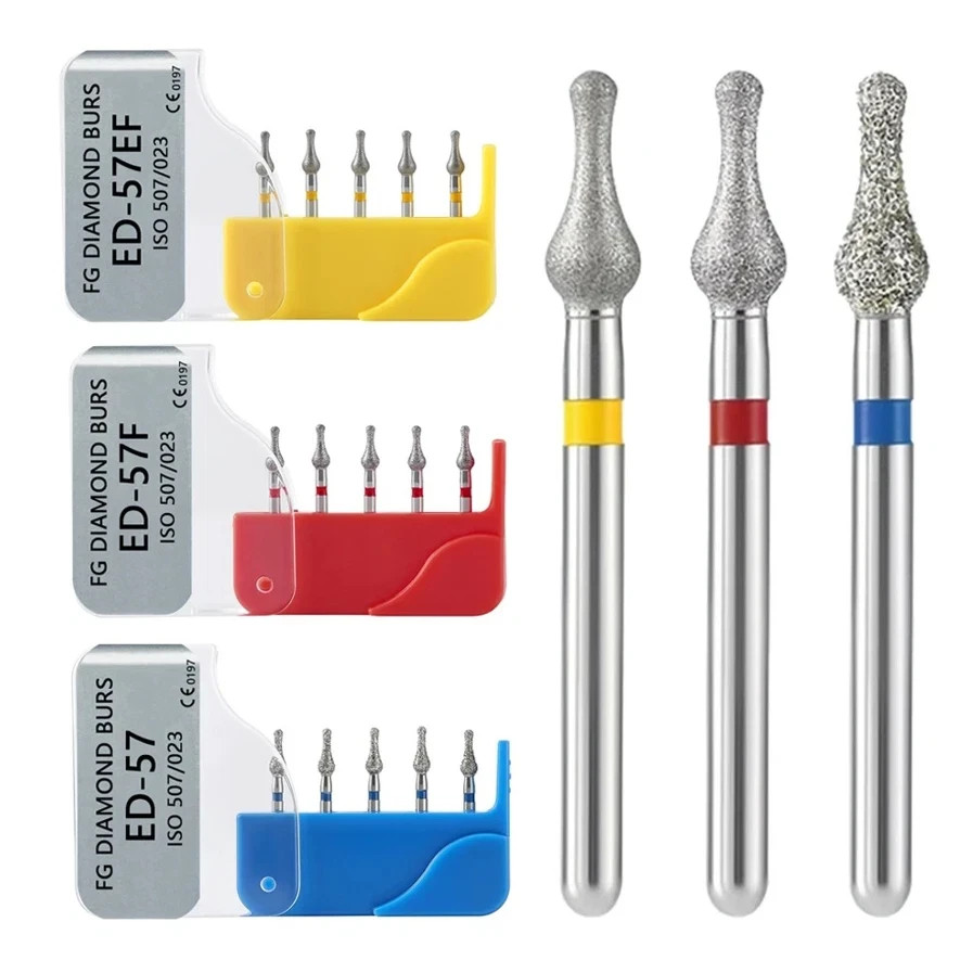5pcs Dental Diamond Burs High Speed Crown Preparation Burr Set – NEW