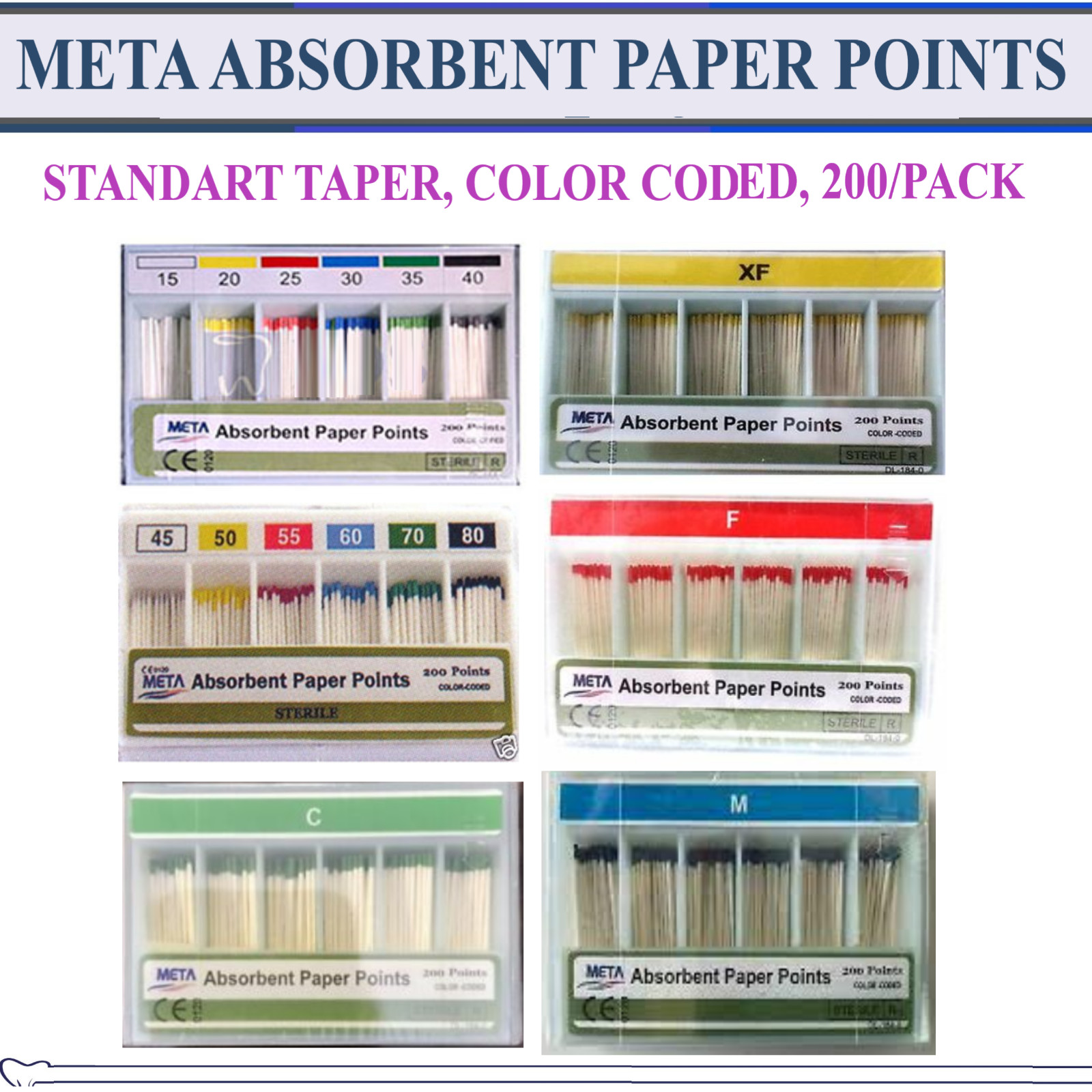 Endo ABSORBENT PAPER POINTS Standart Taper #25 #30 #40 #15/40, #45/80, 200/PACK