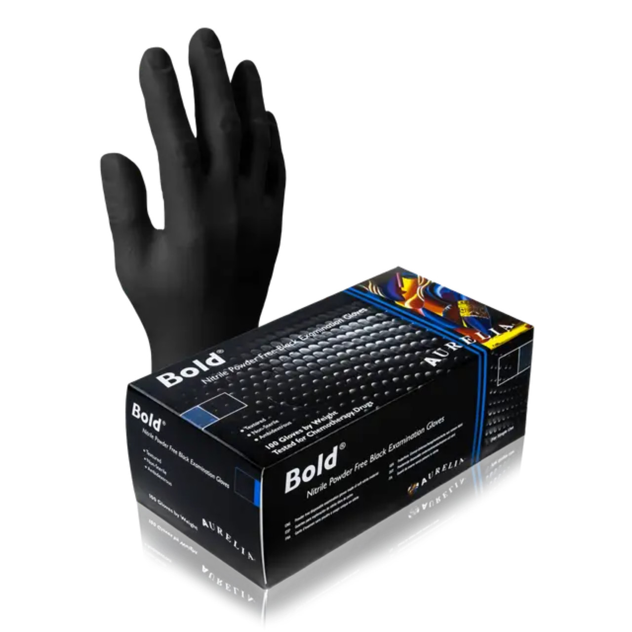 Aurelia Bold Black Nitrile PF Gloves, 100/Box, Small