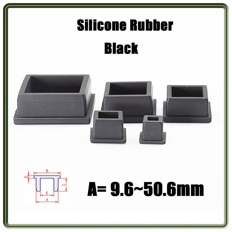 Black Square Plugs Silicone Rubber End Caps Seal Stopper Bungs 9.6mm~50.6mm