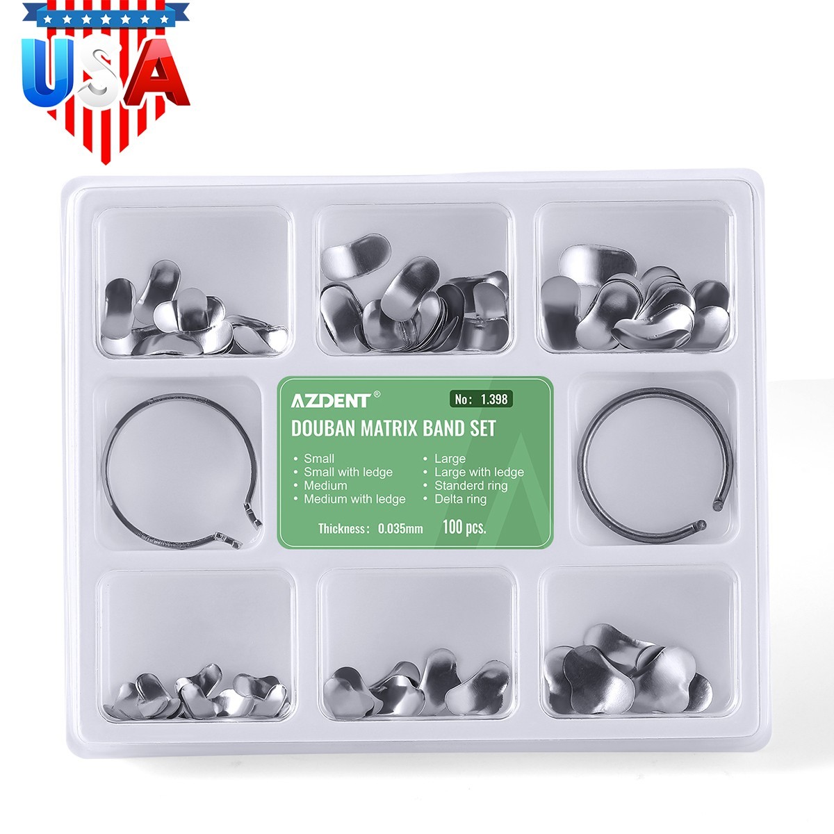 100pcs Dental Matrix Bands Sectional Contoured Metal Douban Matrices Wedges Ring