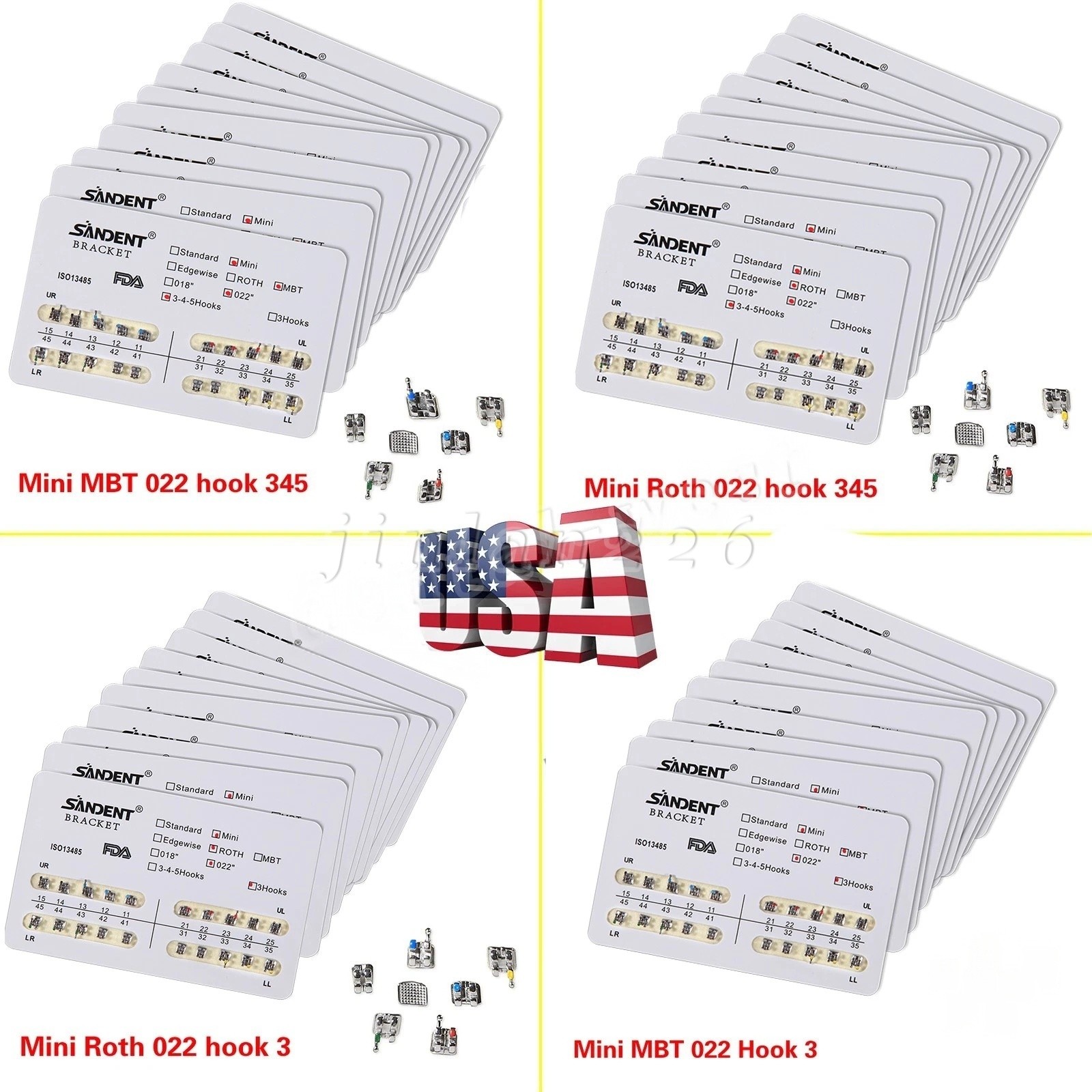 10-200Pack Orthodontic Dental Brackets Braces Mini Roth MBT.022 Slot Hooks 345/3
