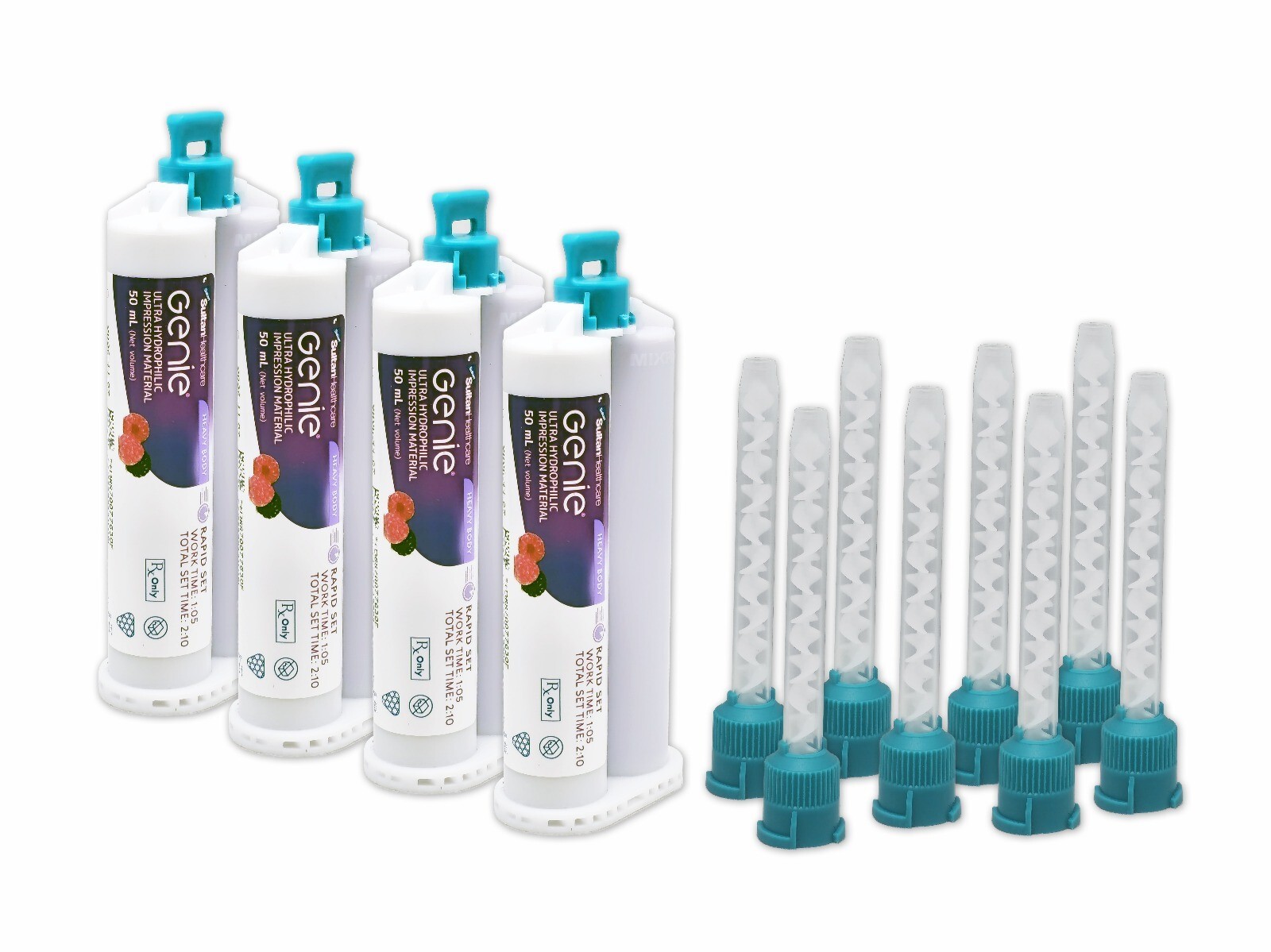 4x Genie Impression Material Cartridge 50ml Heavy Body Rapid Set + 8 Mixing Tips
