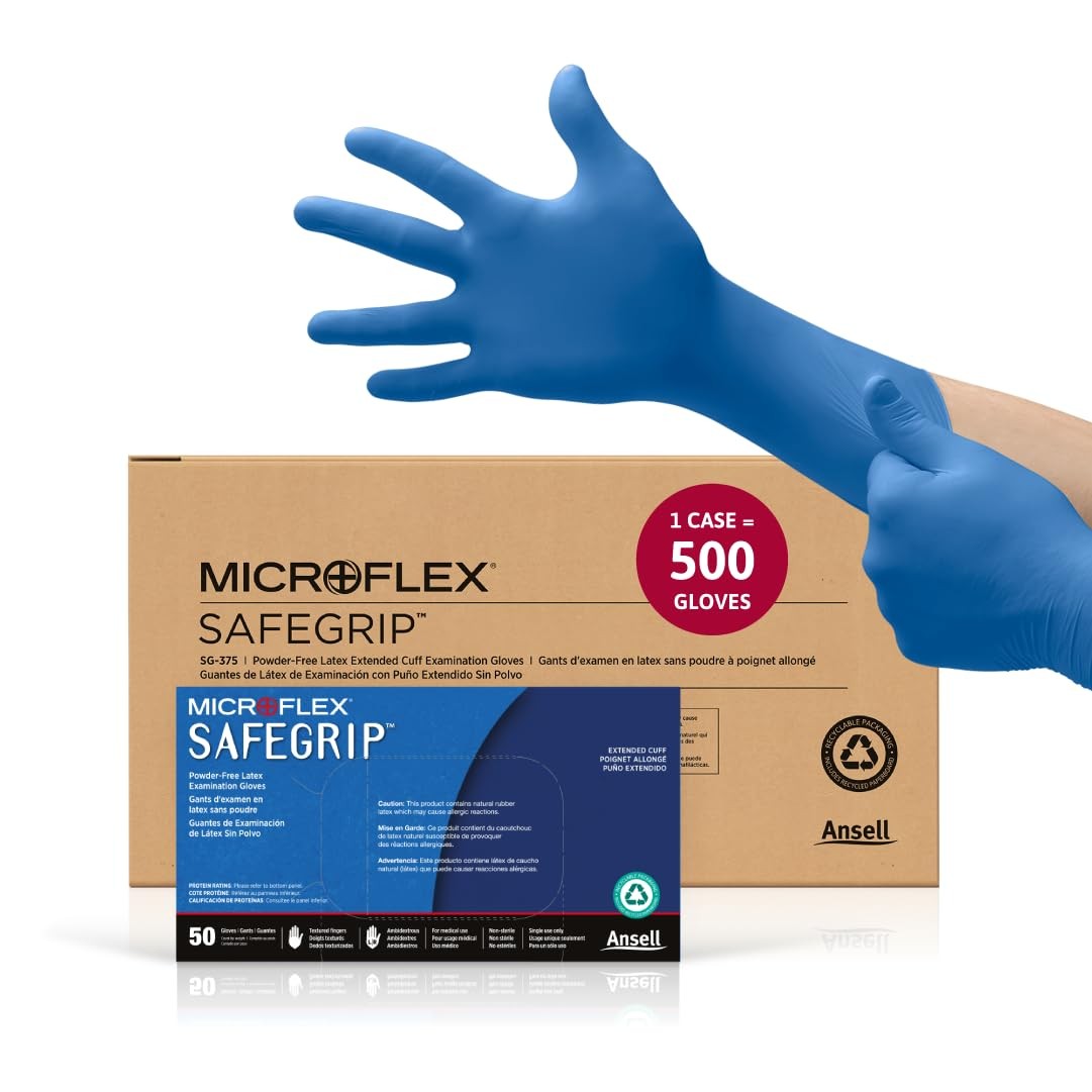 500 Pack Small Blue Disposable Latex Gloves Extended Cuff Textured Grip