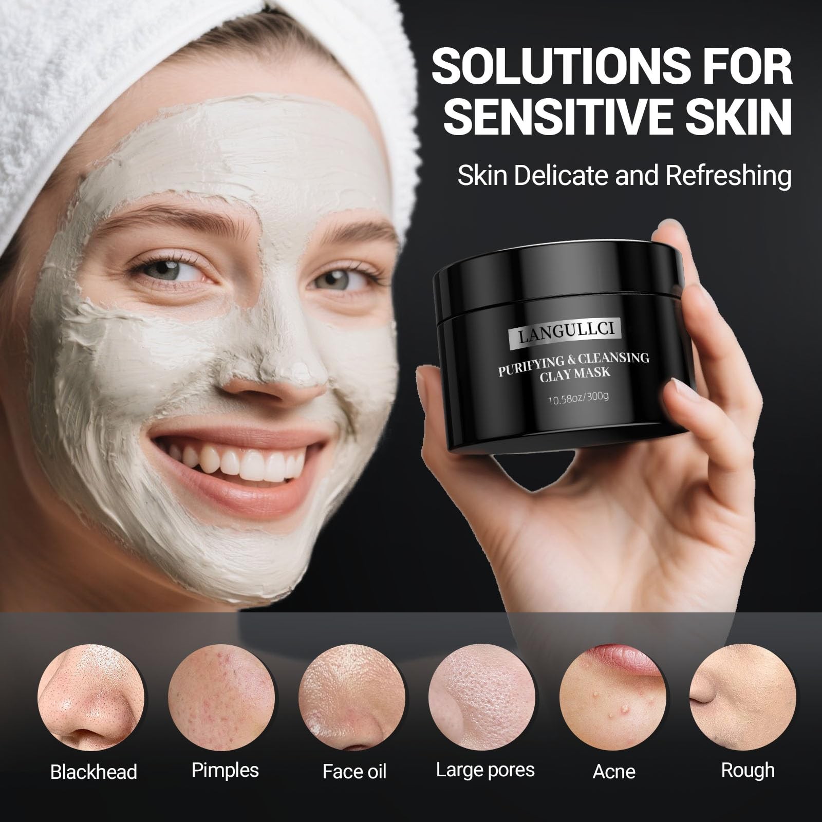 Clay Mask & Mud Face Mask – Purifying Kaolin Clay Mask, Blackhead Remover & Oil
