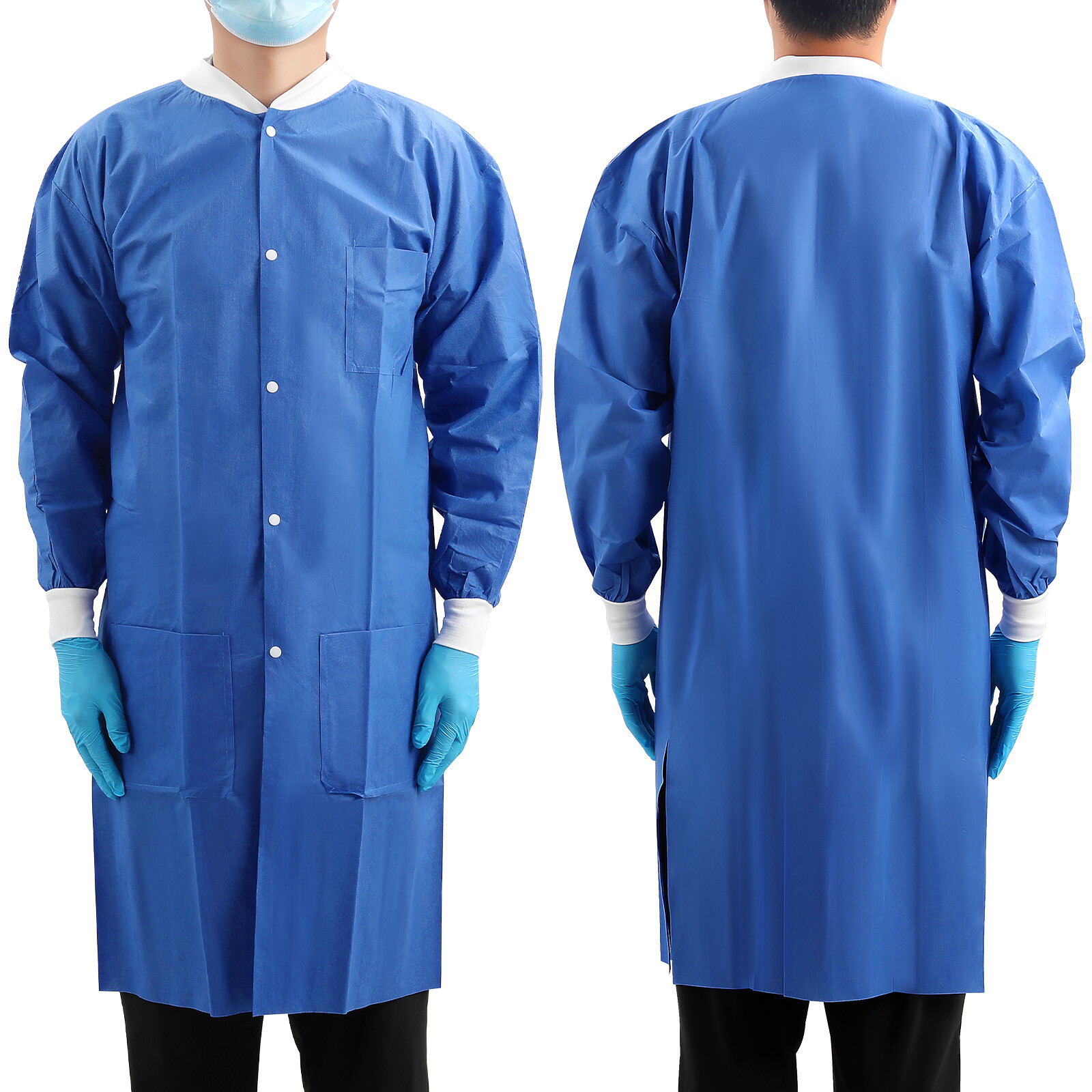 JMU 10/50✖ Disposable Lab Coats for Men Women Snaps Full Sleeve SMS Blue Medical