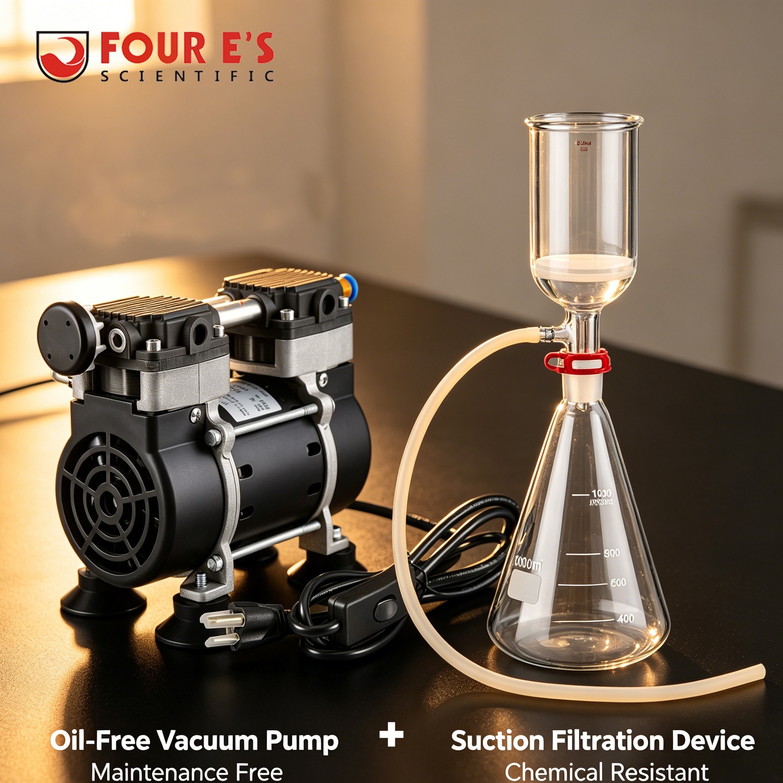180W 50L/Min Lab Vacuum Pump 1000mL Lab Vacuum Filtration 250ml Filtering Funnel
