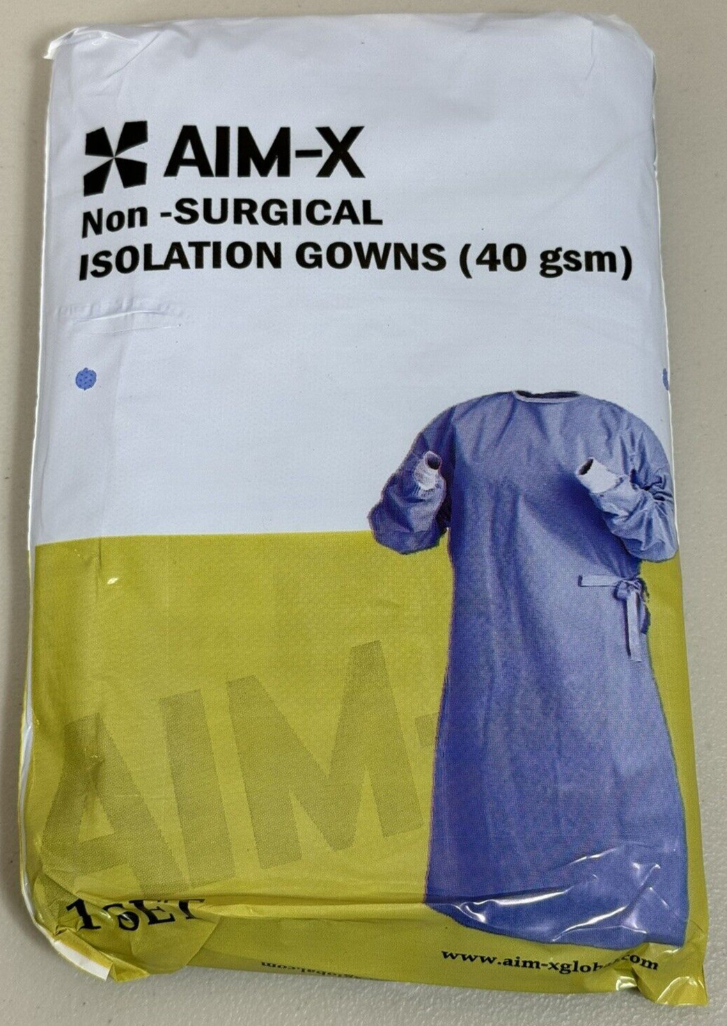 AIM-X Isolation Gown (40 gsm) 1 Piece Package FDA ISO EU SGS