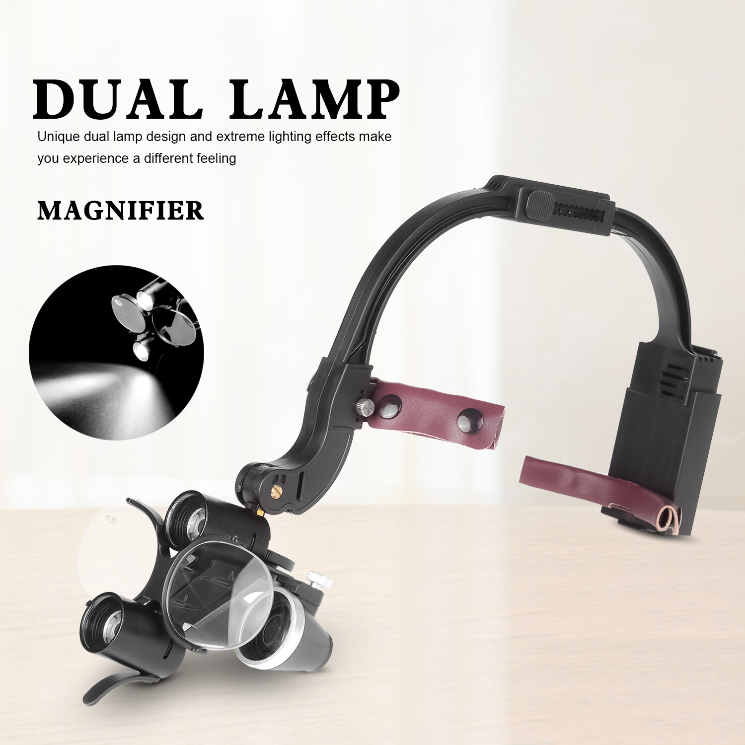 Dental Optical 5W Wireless LED Headlight Two LED Lights+3.5X-420 Loupes+AL-BOX