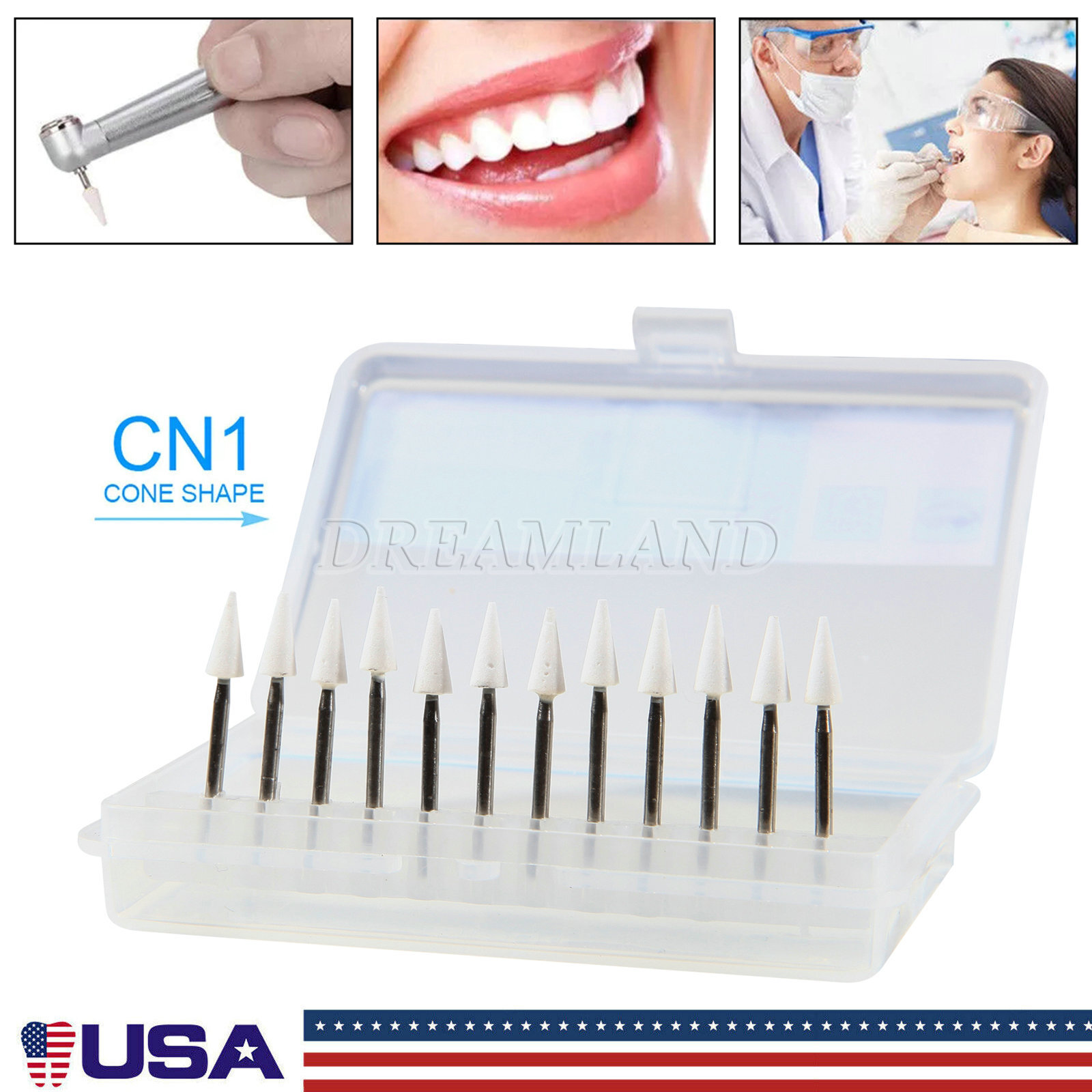 Dental White Stone Polishing FG Burs Cone Abrasion Points CN-1 12pcs/Pack SKYSEA
