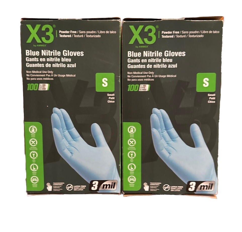 2 Boxs X3 Blue Nitrile Disposable Industrial Gloves 3 Mil Latex-Free/, 100/Box