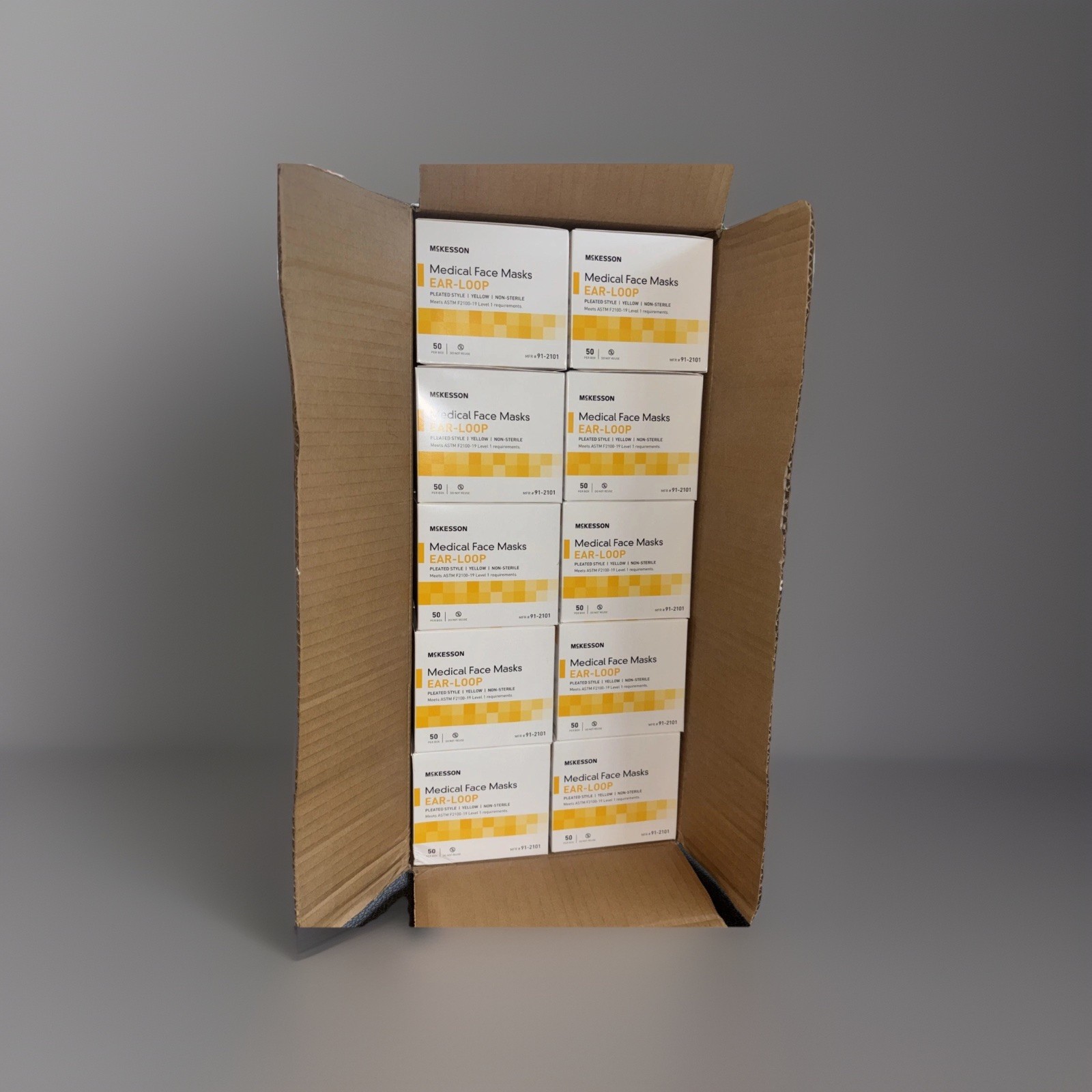 McKesson Procedure Mask Pleated 500 Count 50 per Box 10 Boxes 91-2101 Yellow