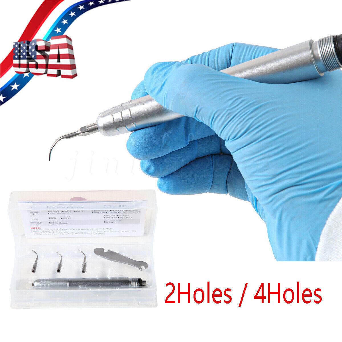 Dental Piezo Ultrasonic Air Scaler Handpiece Hygienist 2/4 Holes With 3 Tips