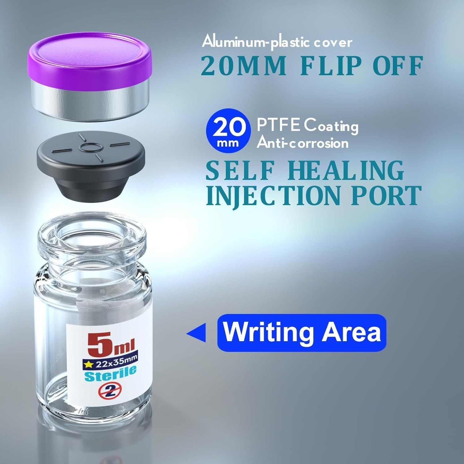 Sterile Empty Vials with Self Healing Injection Port,with Flip Off Aluminum C…