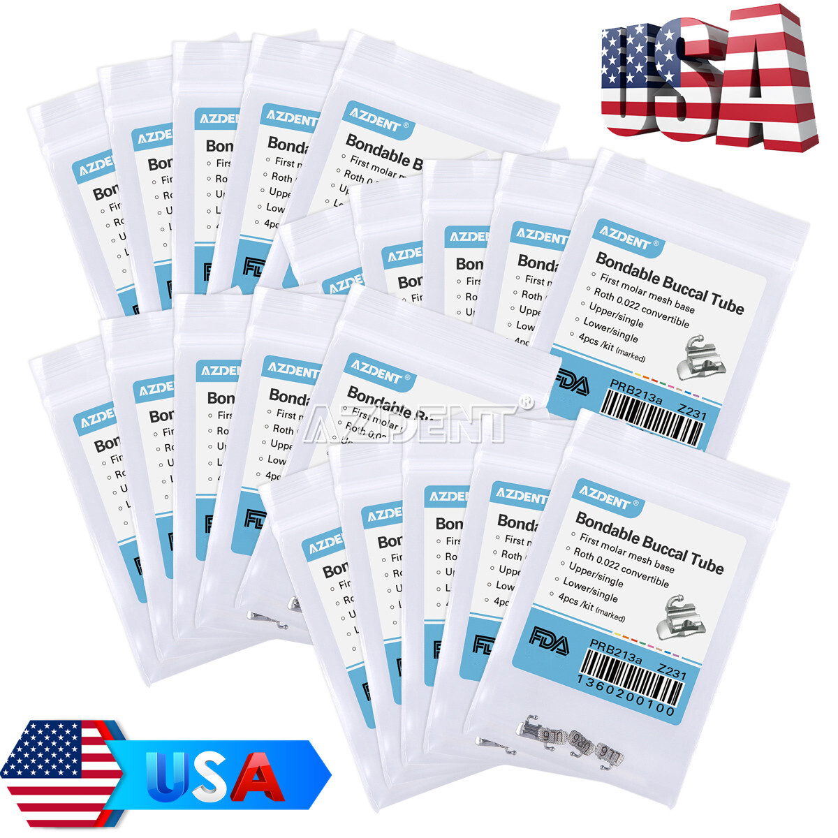 AZDENT Dental Orthodontic 1st Molar Buccal Tubes Roth .022 Bondable Convertible