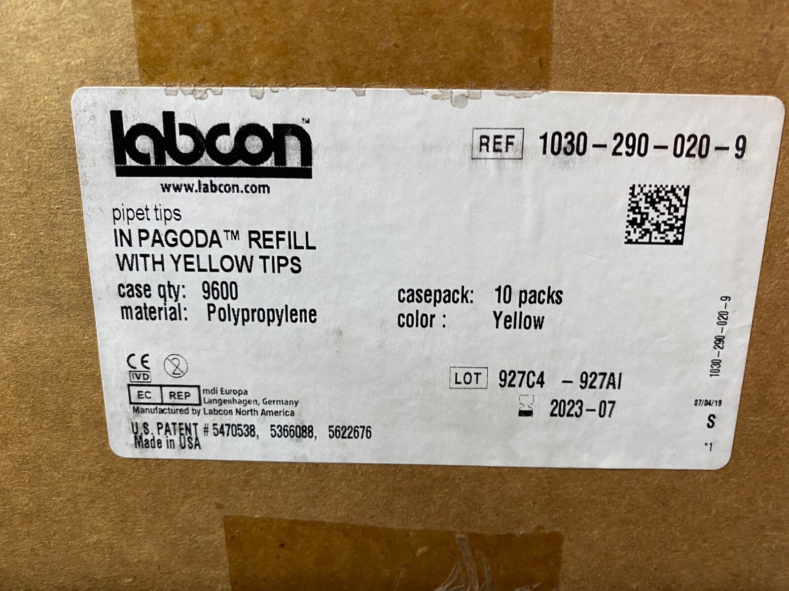 LABCON 200µL Point Yellow Beveled Pipet Tips In Pagoda 1030-290-020-9 (9600/cs)