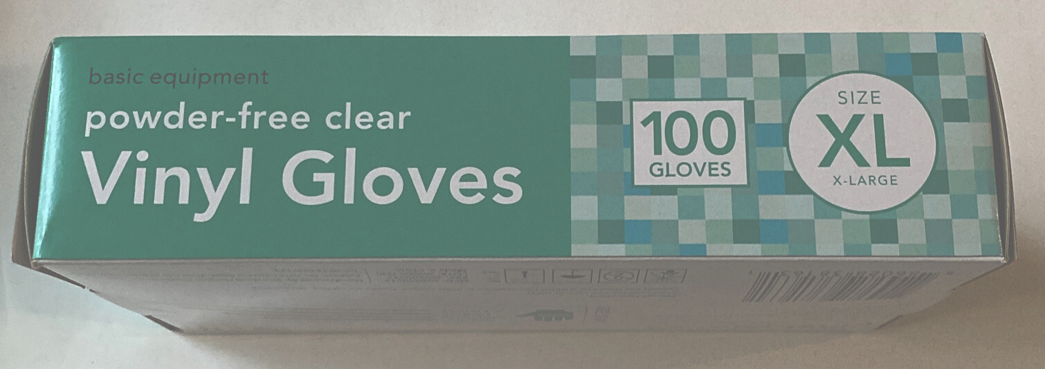 100 Count Vinyl Gloves Basic Equipment Latex-Free Fits Either Hand Size XLarge