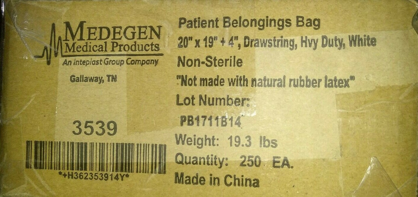 NEW Medegen Medical Products Patient Belongings Bag with Drawstring 20 X19 X 4