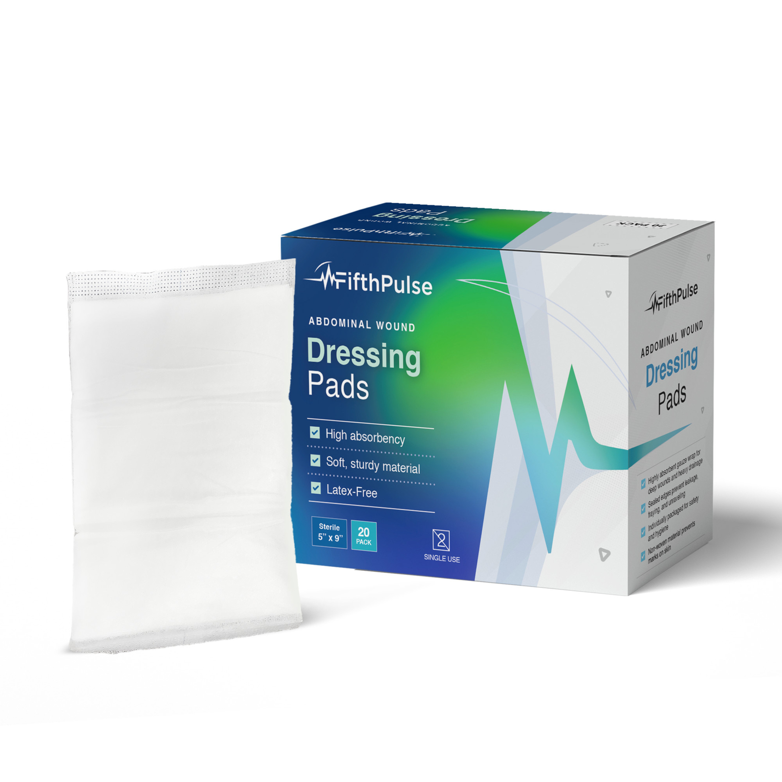 FifthPulse Sterile Abdominal Wound Dressing Pads Soft-Nonwoven 5″ x 9″ – 20 Pk