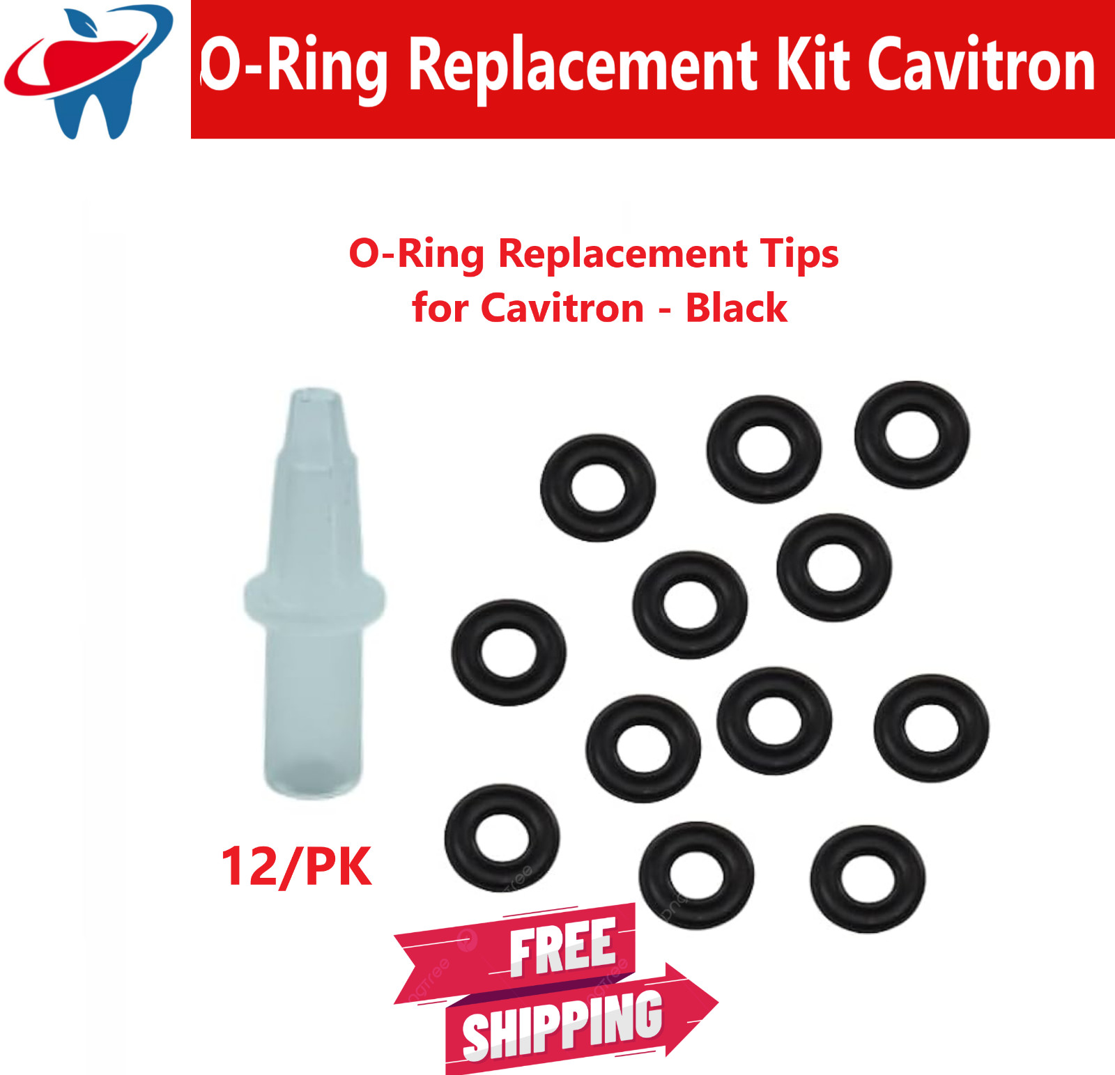 O-Ring Replacement Kit for Cavitron Scaler Insert Tips, Black (12/PK) Plasdent