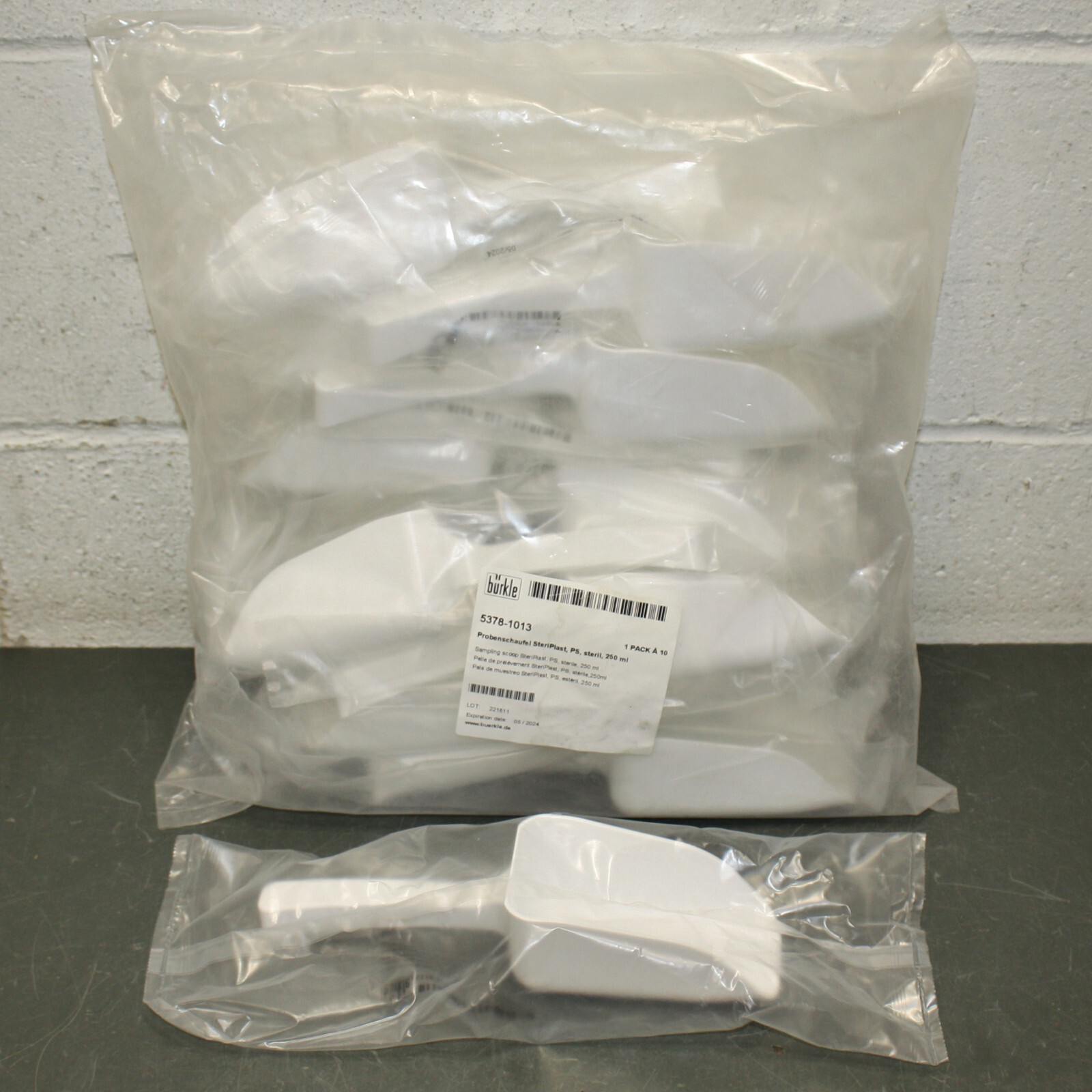 (10) Burkle Sampling Scoops 5378-1013, 250 mL, White Polystyrene, EXP 05/2024