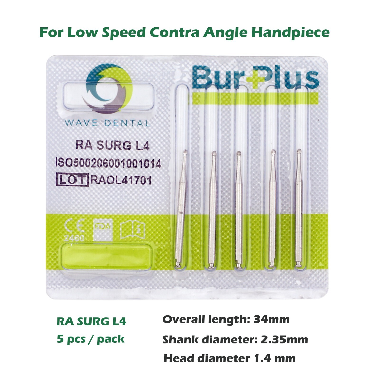 Wave Dental Carbide Burs Long Drill Implant Round Latch 34mm MIDWEST RA SURG L