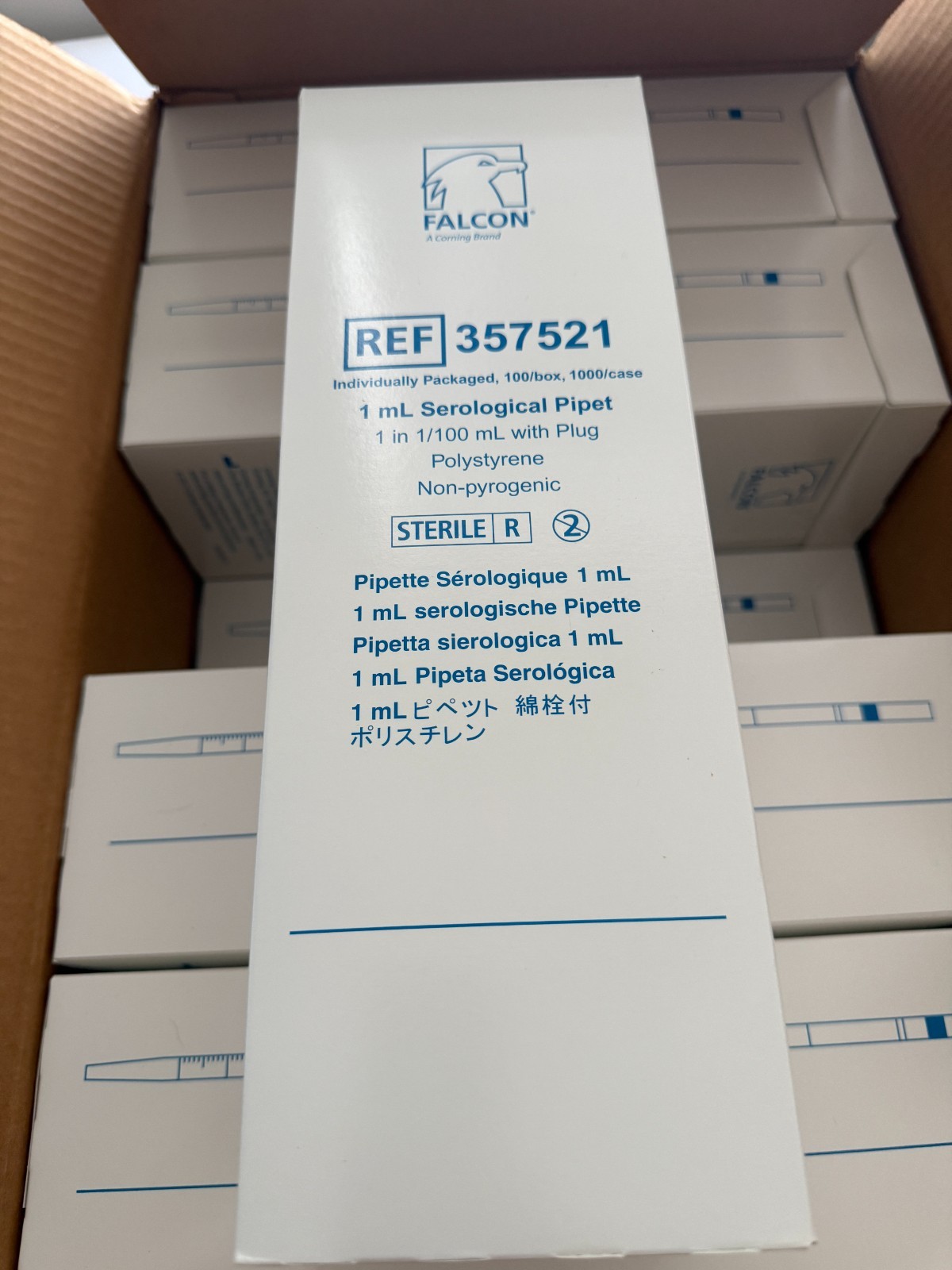 Corning Falcon REF 357521 Serological Pipette 1mL 1in With Plug Case