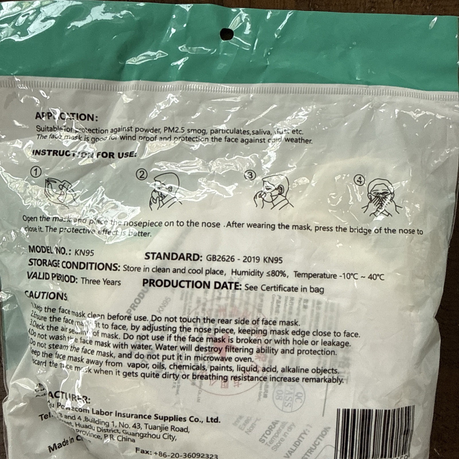 Powecom KN95 Protective 10 Piece White Ear Loop Face Mask Respirator GB2626