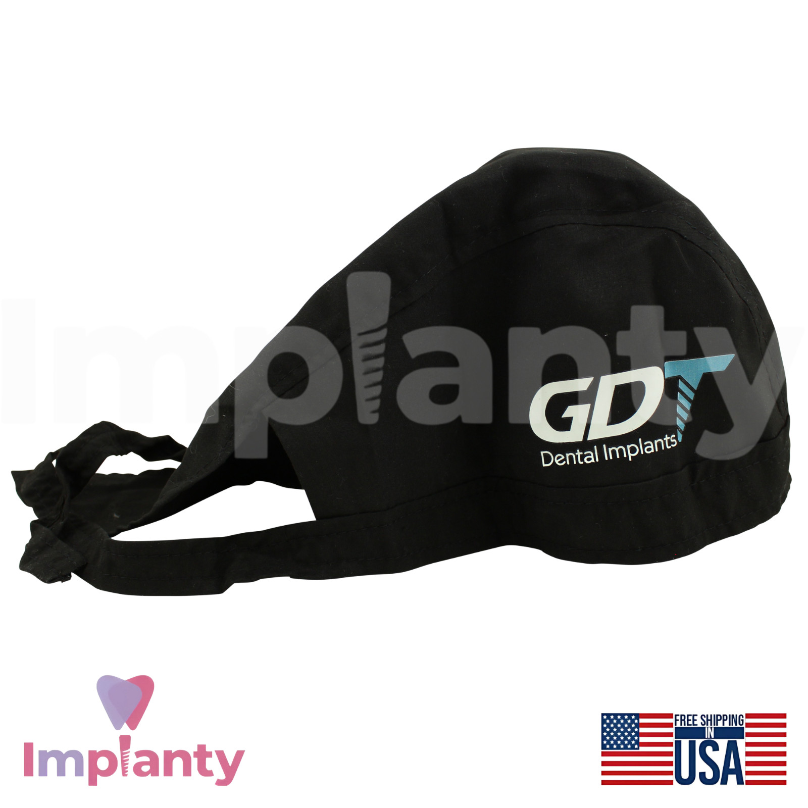 GDT Dental Scrub Cap Black 59cm Unisex Head Cover Washable Dentistry Attire