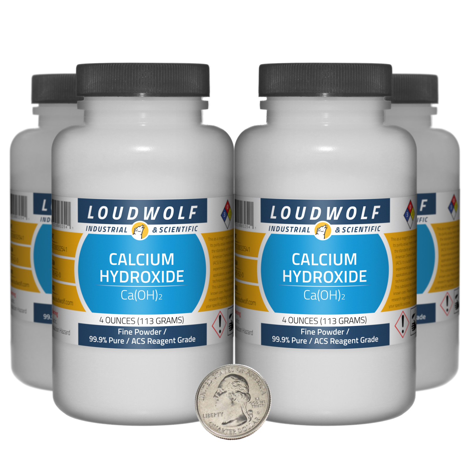 Calcium Hydroxide / 1 Lb / 4 Bottles / 99.9% ACS Reagent Grade / Fine Powder