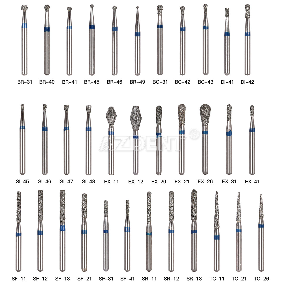 5pcs AZDENT Dental Diamond Burs for High Speed Handpiece Friction Grip