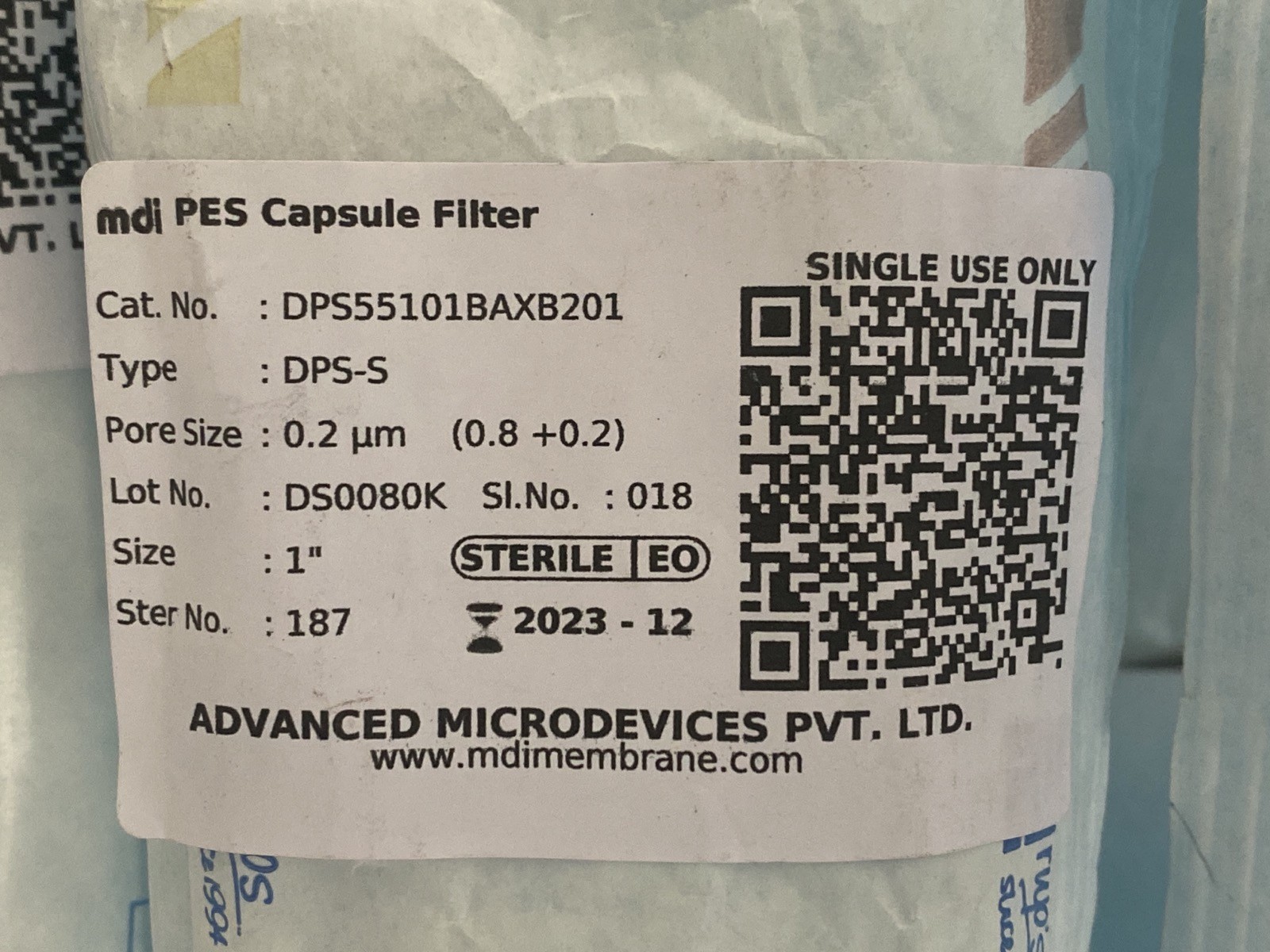 (5) ADVANCED MICRODEVICES MDI DPS-5 Capsule Filters 0.2um PES 1” DPS55101BAXB201