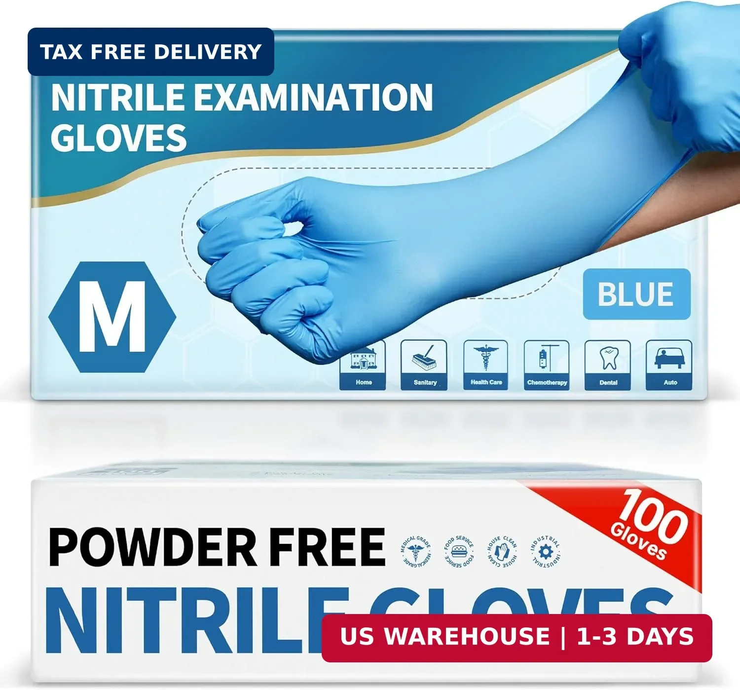 Medguy Medical Blue Nitrile Disposable Exam Gloves, 4.5 Mil 100 Pcs Powder-Free