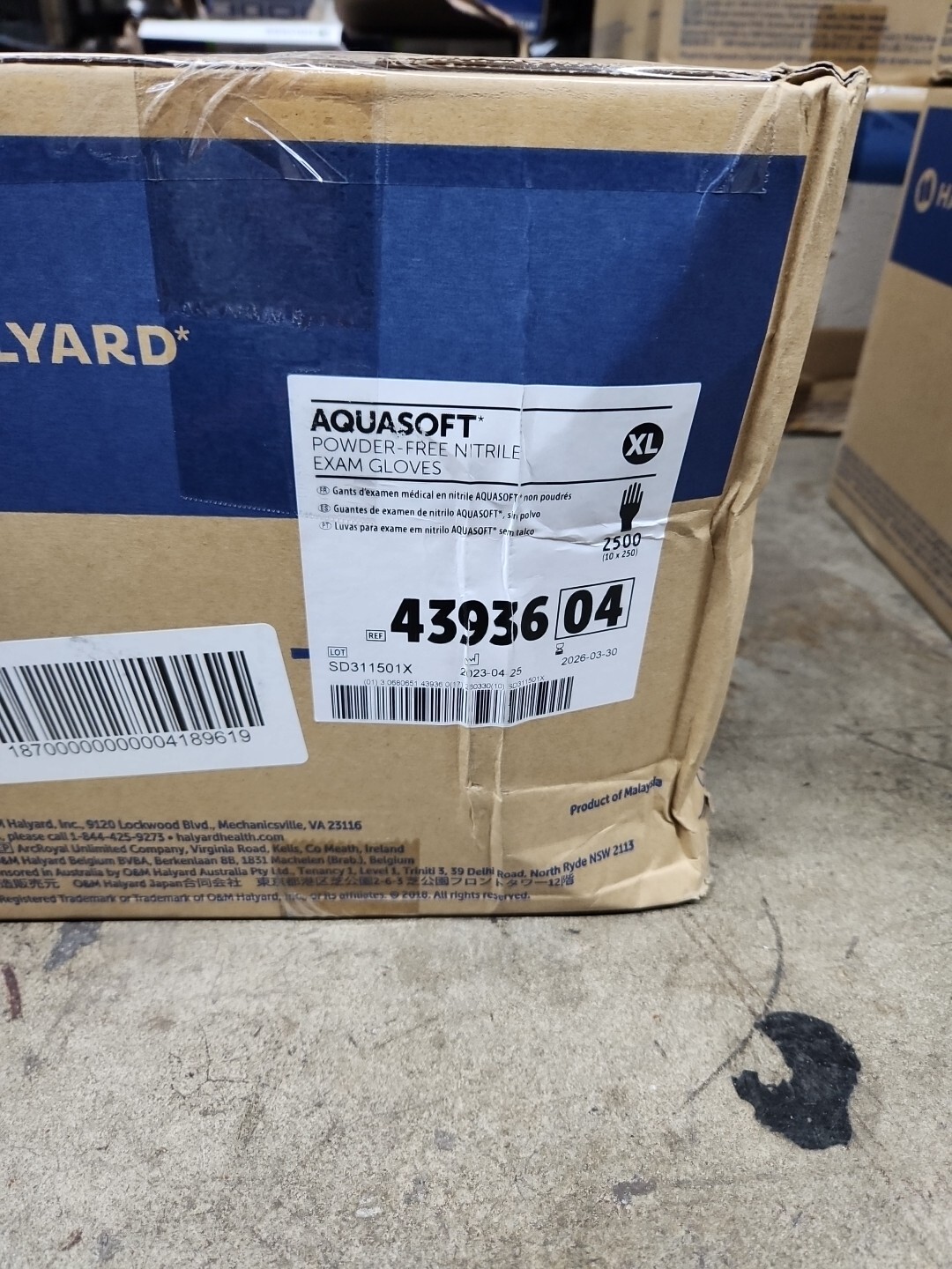 CASE of 3000 Extra Large Halyard AQUASOFT* Nitrile Exam Gloves 43936