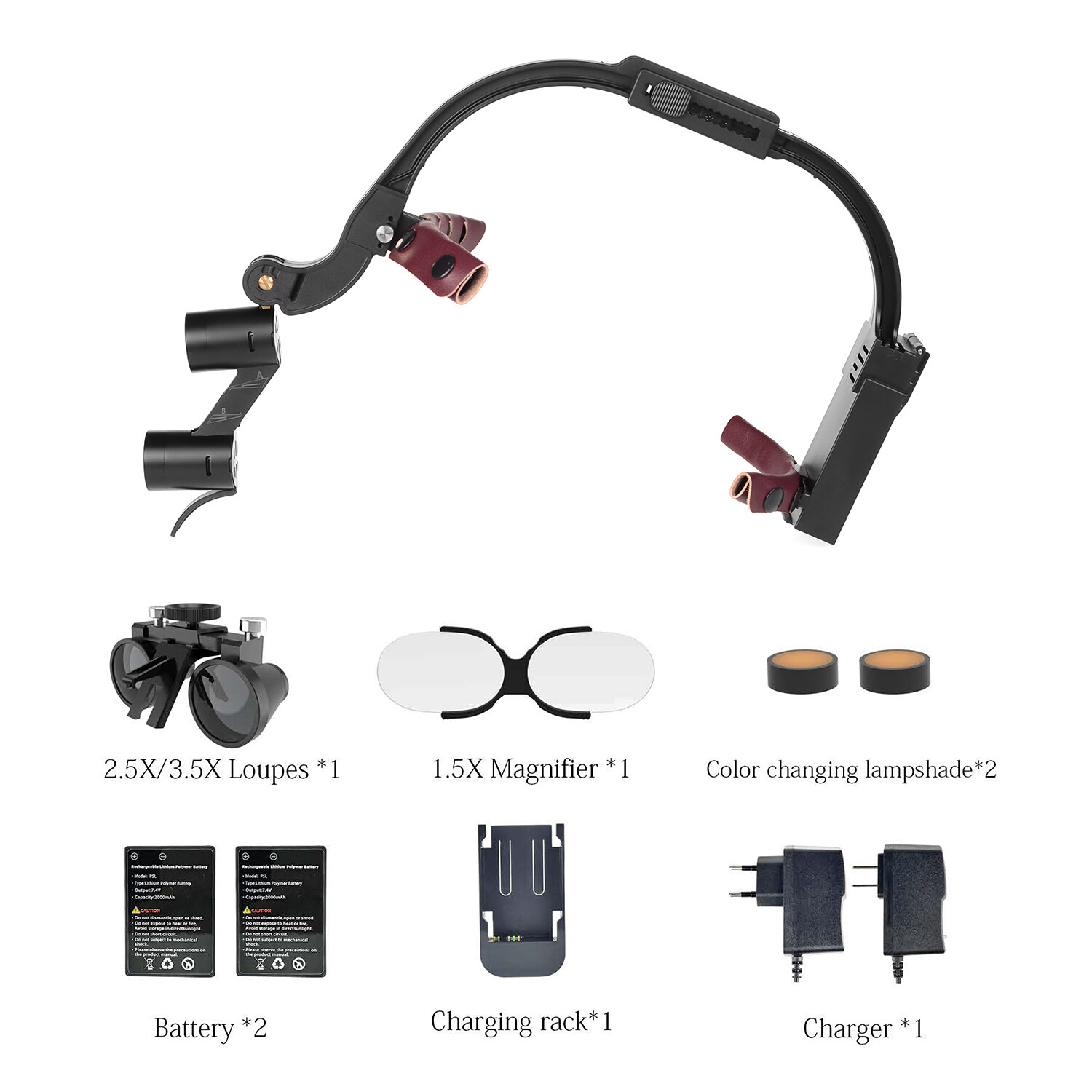 Dental Optical 5W Wireless LED Headlight Two LED Lights+3.5X-420 Loupes+AL-BOX