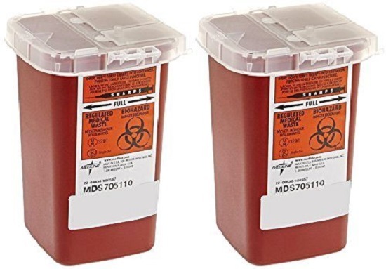 2 PACK– Sharps Container Biohazard Needle Disposal 1 Qt Size Tattoo